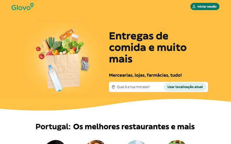 Página do site glovoapp.com