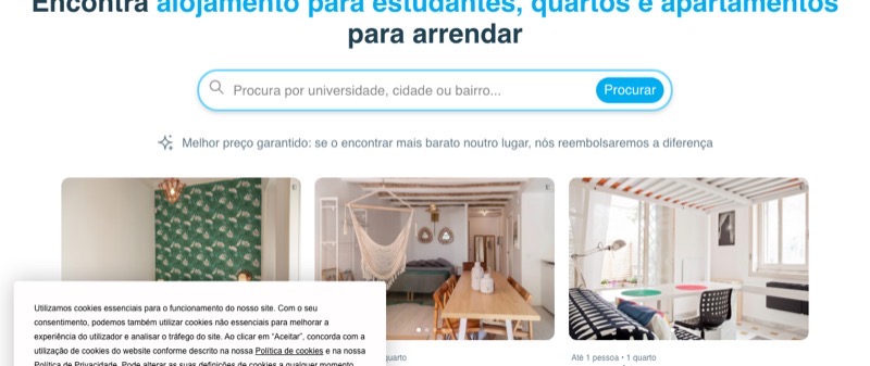 Página inicial do uniplaces.com