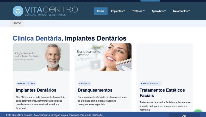 Página do site vitacentro.com