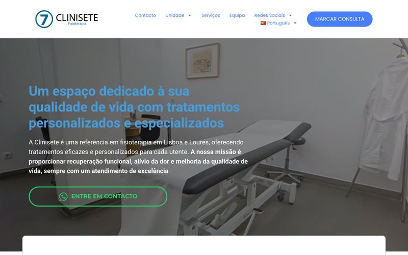 Página do site clinisete.pt