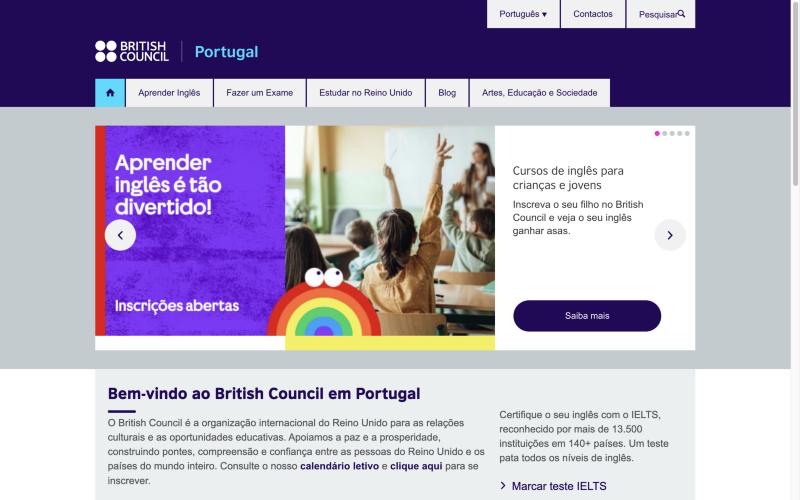 Página do site britishcouncil.pt