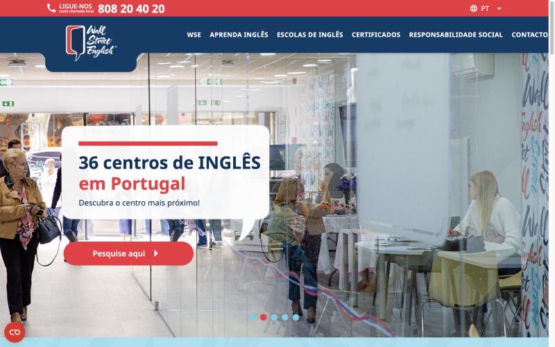 Página do site wsenglish.pt