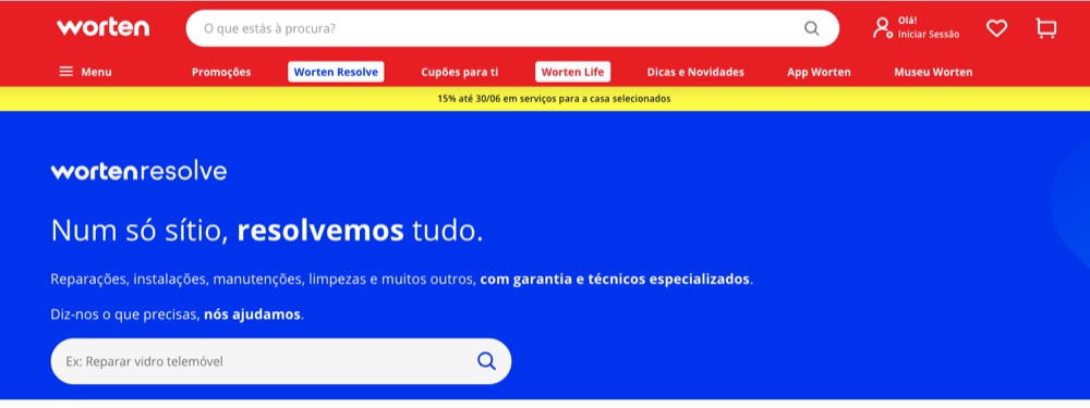 Página do site worten.pt (Worten Resolve)