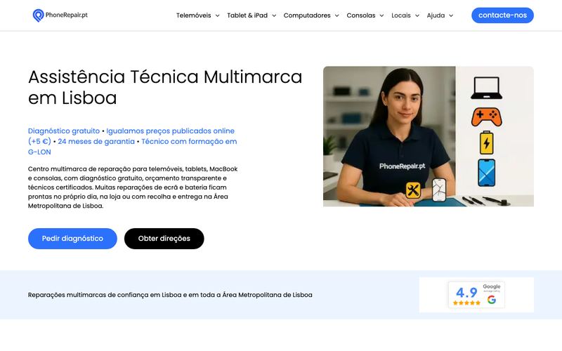 Página do site phonerepair.pt