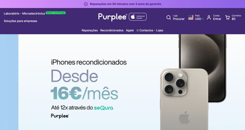 Página do site purplee.pt
