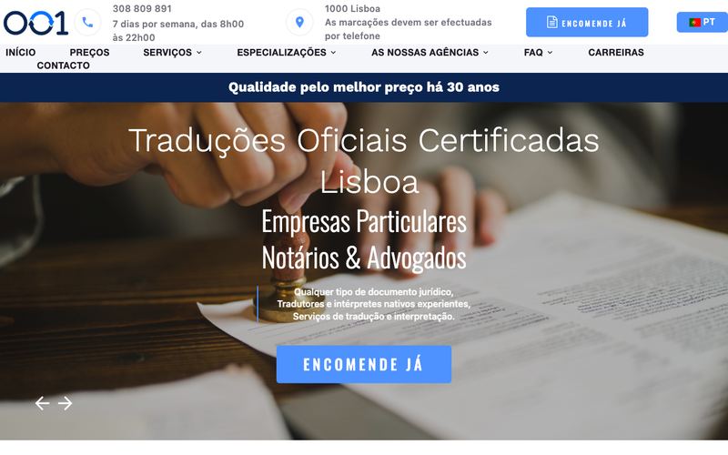 Página do site traducao-certificada-lisboa.pt