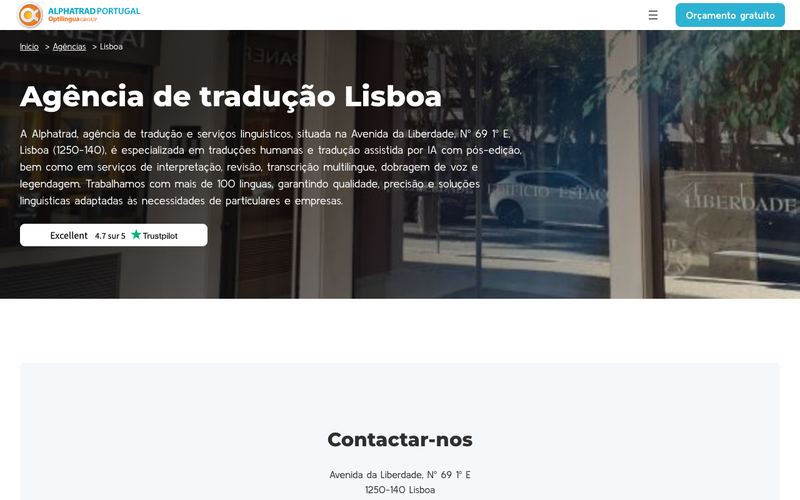 Página da agência de Lisboa no site alphatrad.com