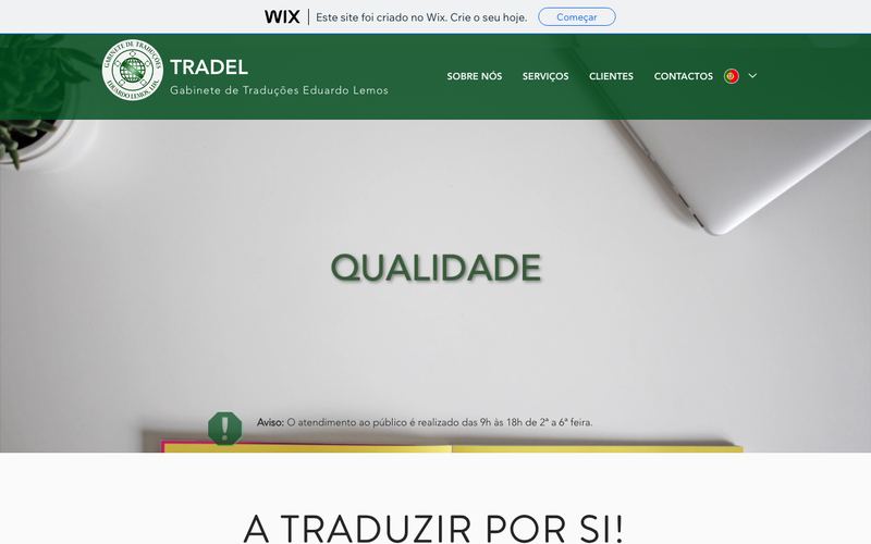 Página do site do Gabinete de Traduções Eduardo Lemos