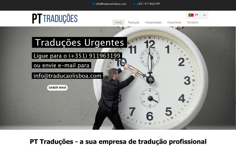Página do site pttraducoes.com