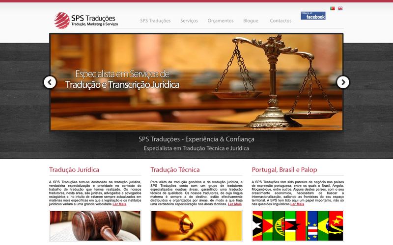 Página do site sps-traducoes.com.pt